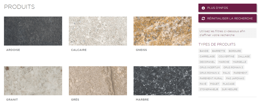 Nouveau site web CUPA STONE: produits