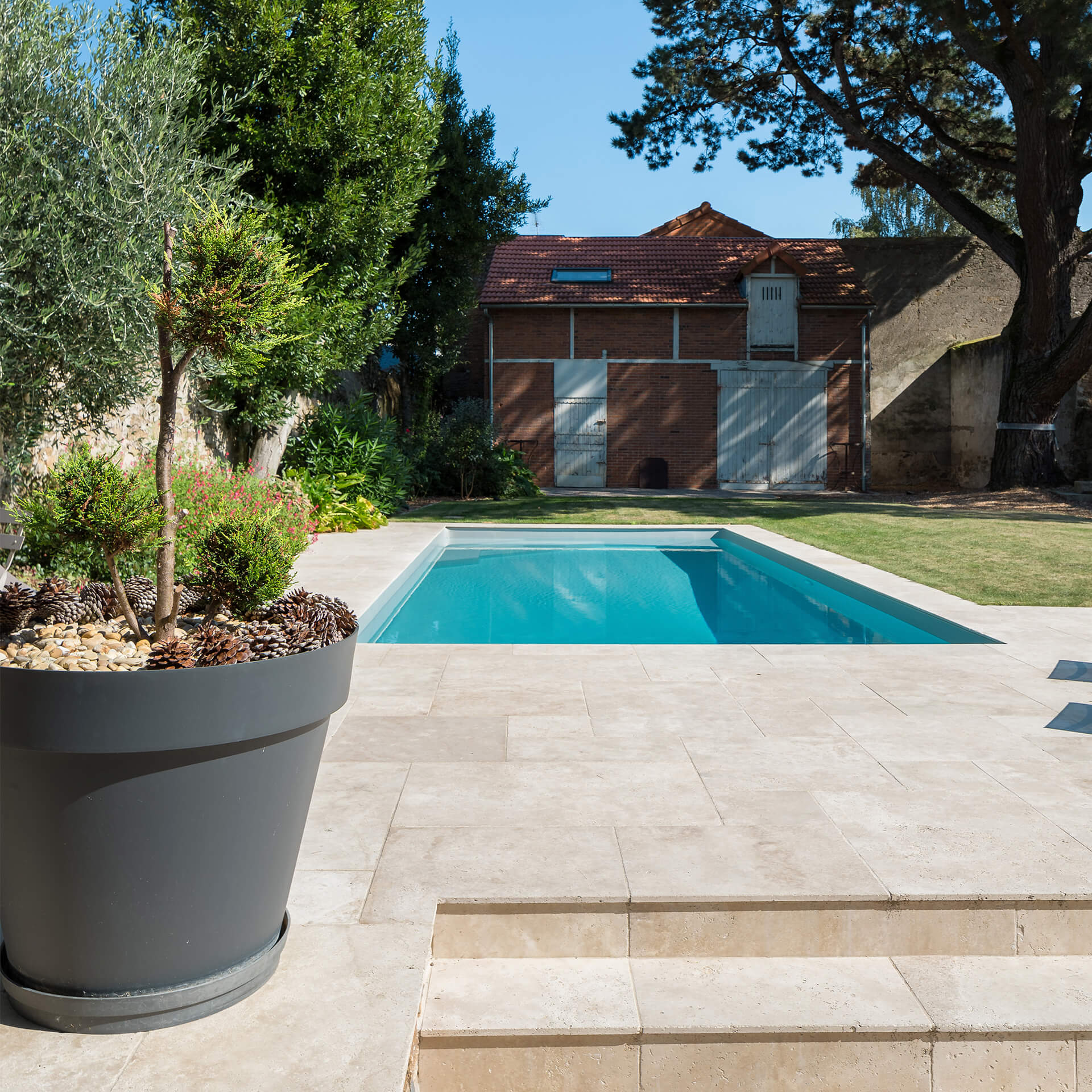 Terrasse et piscine de logement particulaire