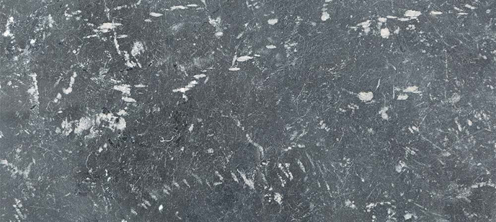 Roche sédimentaire calcaire, compacte, réputée pour sa dureté et sa très faible porosité. Une forte présence de fossiles animaux et de coquillages qui confère les nuances du bleu foncé au gris bleu si typiques et si particulières.